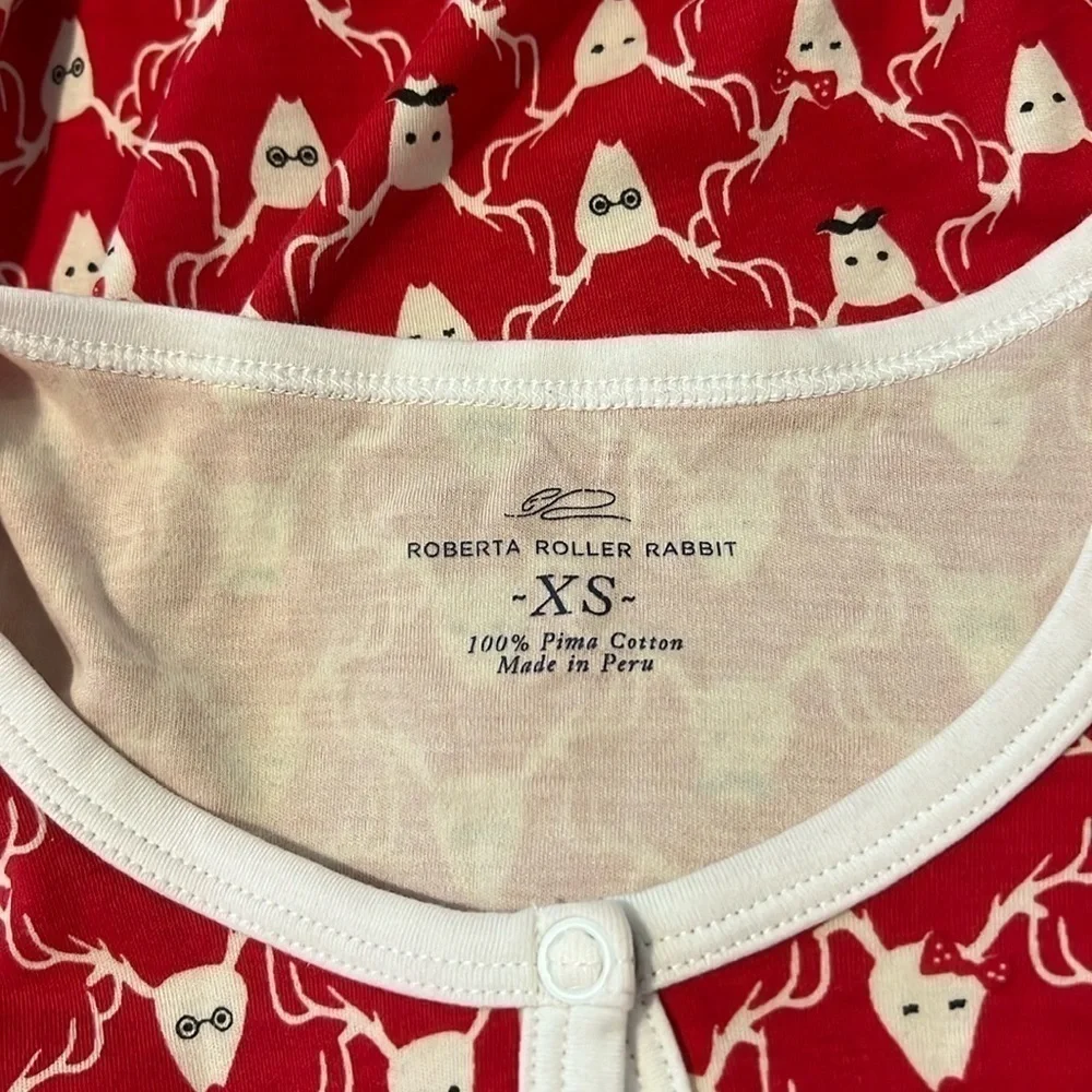 Roberta Roller Rabbit 100% Pima Cotton Red Mustache Deer Print Reindeer Top XS
